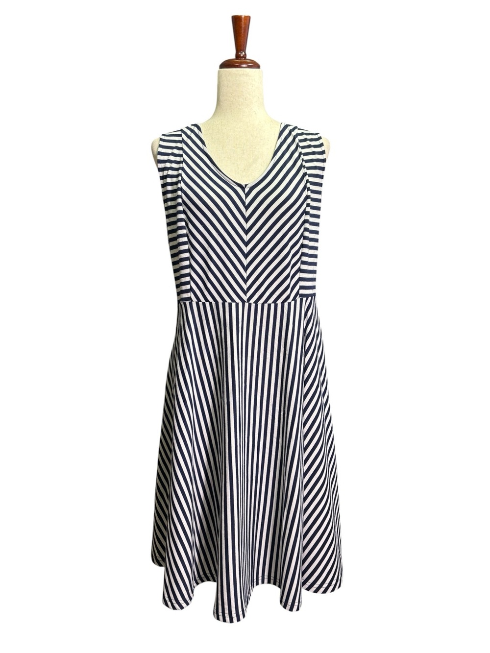 Lane Bryant Navy White Striped Stretchy Swing Dress Nautical Sleeveless Size 20